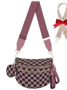 🆕 Bum Bags for Women Checkered Crossbody Bag with Removable Wallets Large Nylon